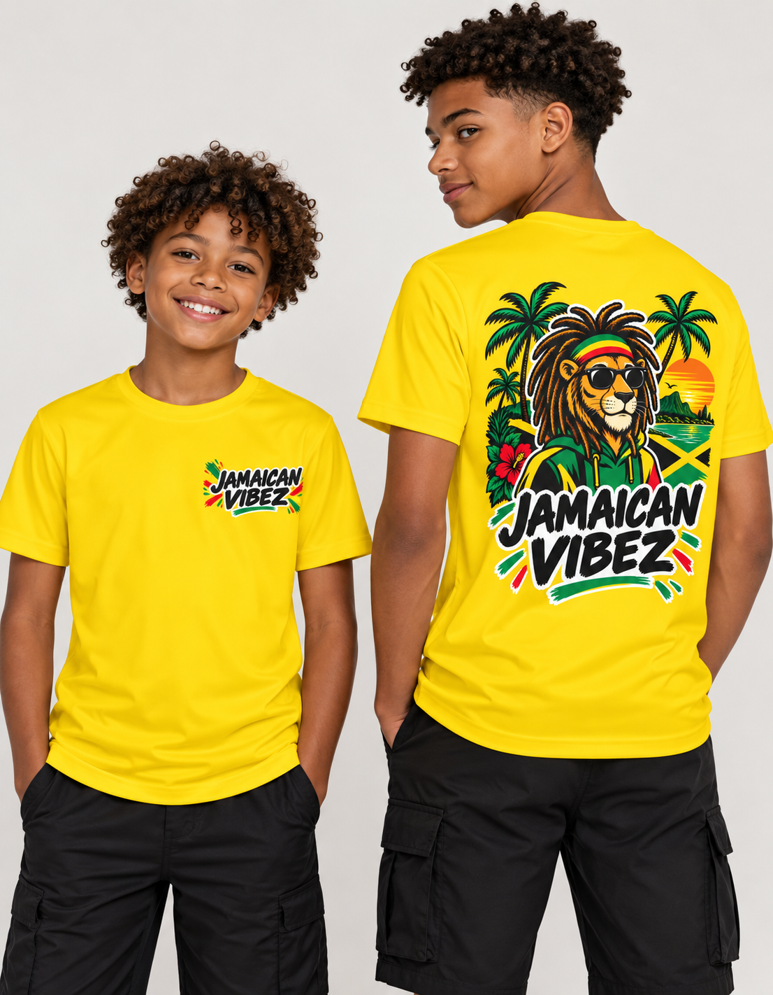 Jamaican Vibez Lion Graphic Kids Jersey | Yellow Reggae Shirt