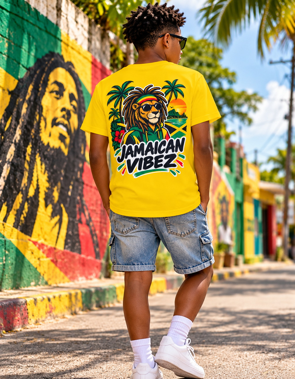 Jamaican Vibez Lion Graphic Kids Jersey | Yellow Reggae Shirt
