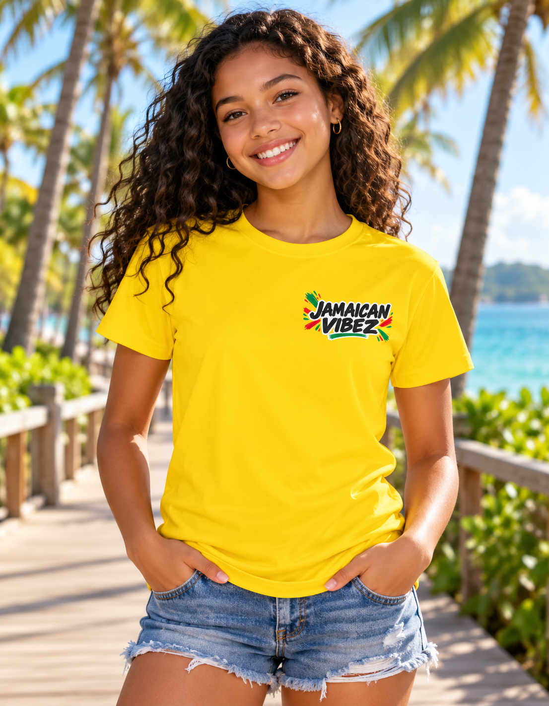 Jamaican Vibez Lion Graphic Kids Jersey | Yellow Reggae Shirt