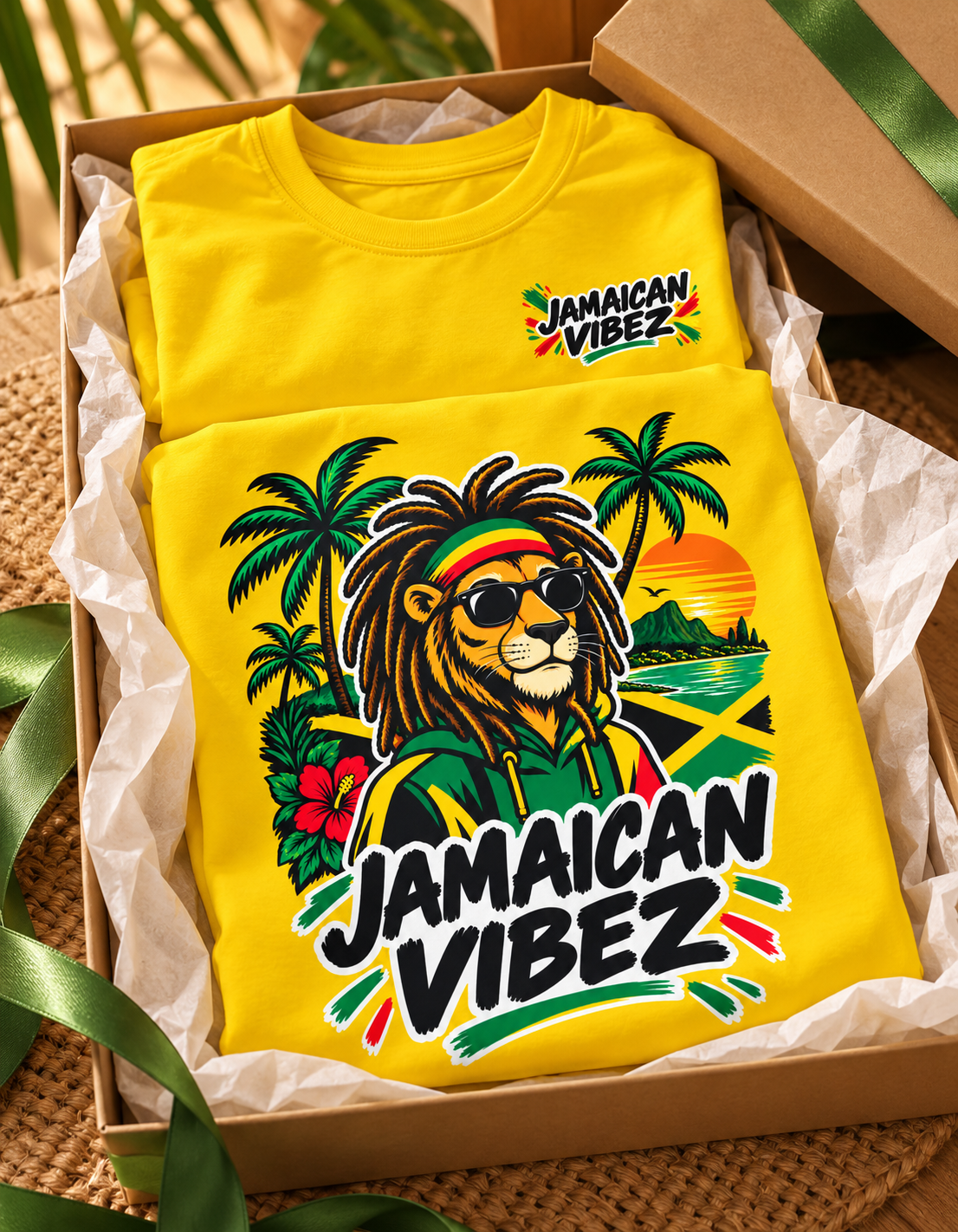 Jamaican Vibez Lion Graphic Kids Jersey | Yellow Reggae Shirt