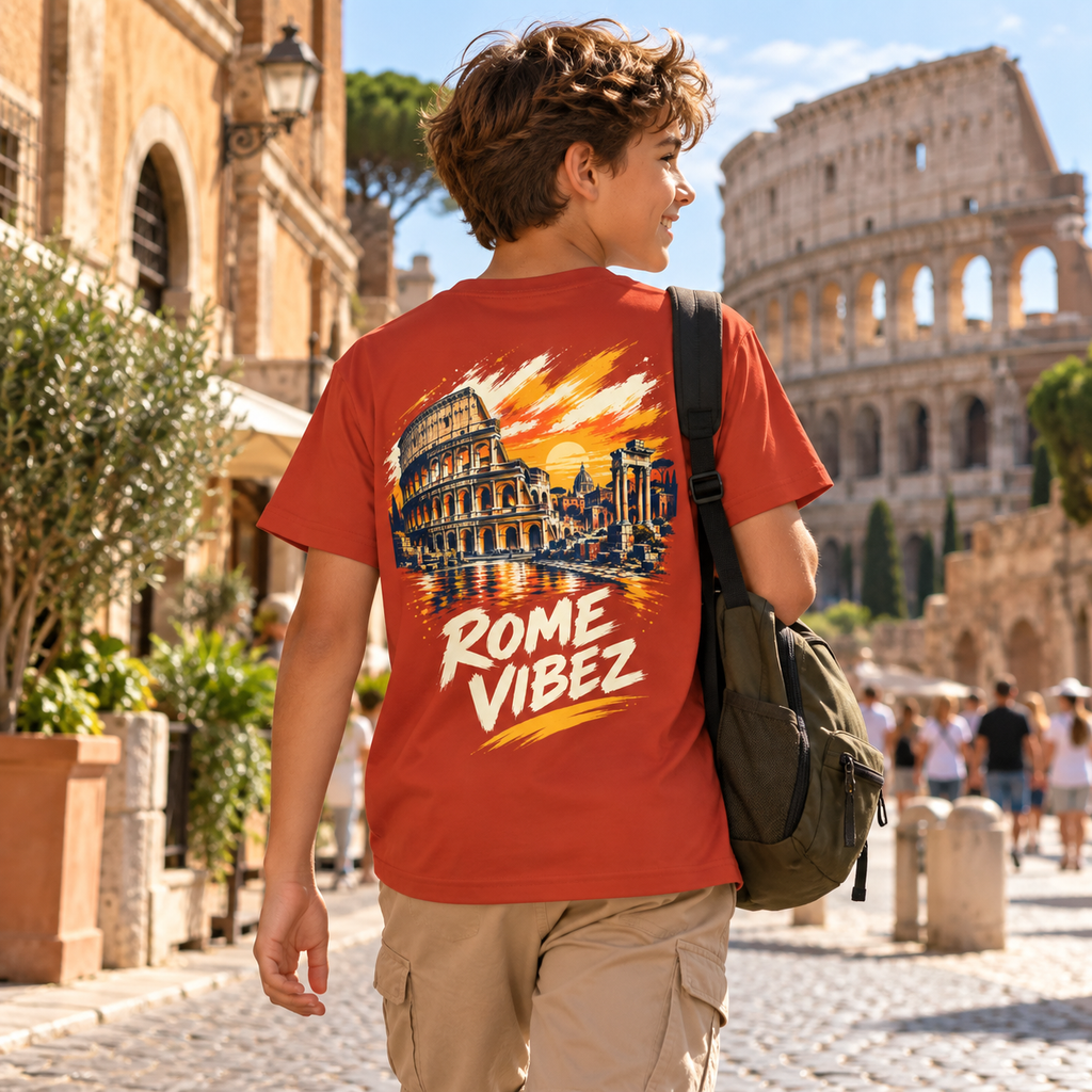 Rome Vibez Kids Jersey | Colosseum Graphic Tee, Italy Travel Shirt