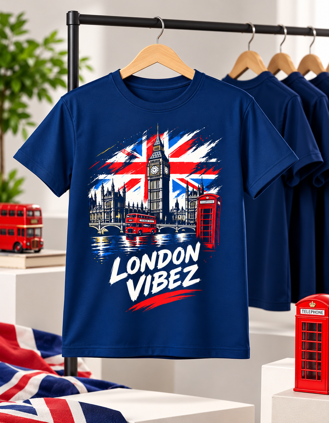 London Vibez Kids Jersey | Big Ben Union Jack Phone Booth Sports Shirt