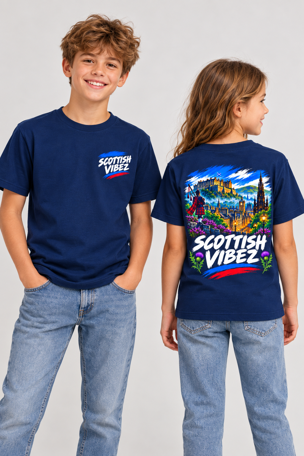 Scottish Vibez Kids Jersey | Edinburgh Castle Tee, Thistle Graphic