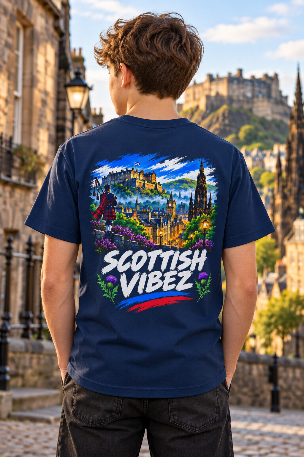Scottish Vibez Kids Jersey | Edinburgh Castle Tee, Thistle Graphic