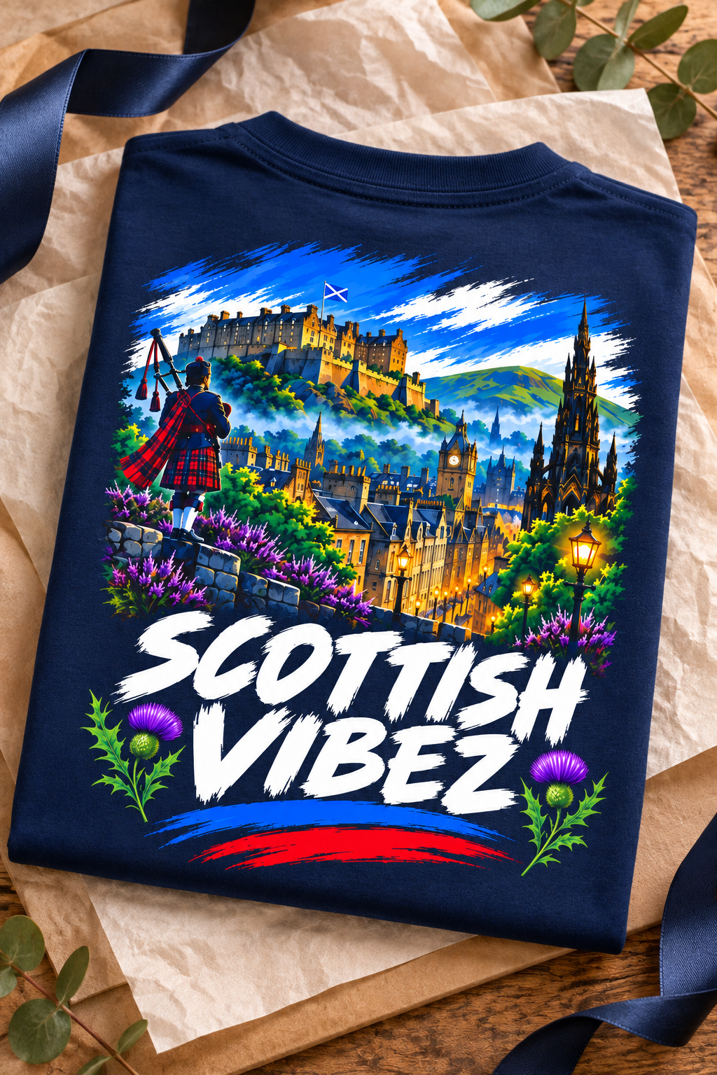 Scottish Vibez Kids Jersey | Edinburgh Castle Tee, Thistle Graphic