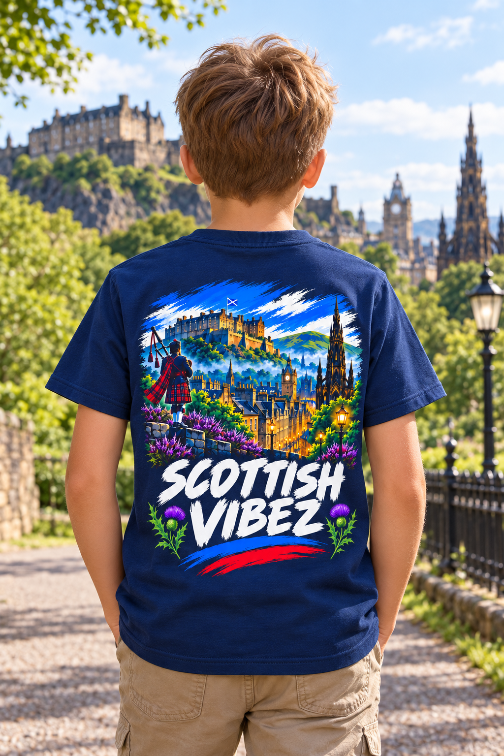 Scottish Vibez Kids Jersey | Edinburgh Castle Tee, Thistle Graphic