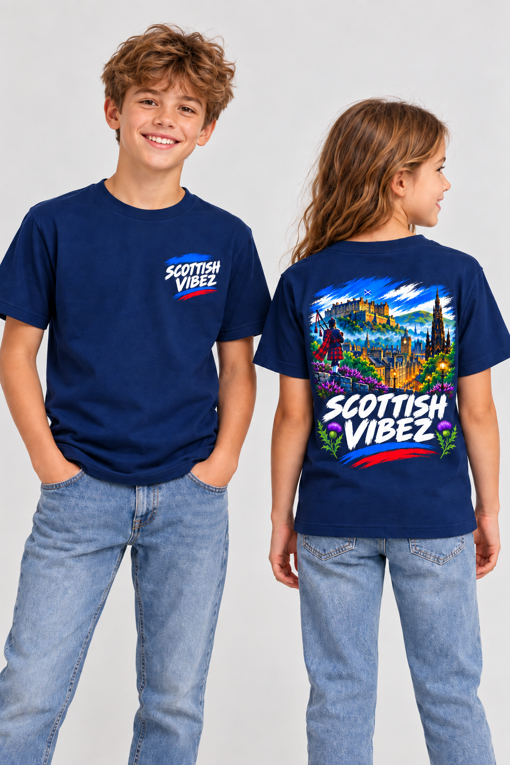 Scottish Vibez Kids Jersey | Edinburgh Castle Tee, Thistle Graphic