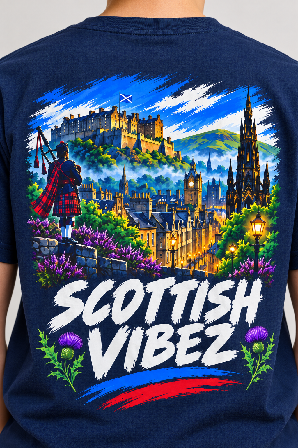 Scottish Vibez Kids Jersey | Edinburgh Castle Tee, Thistle Graphic