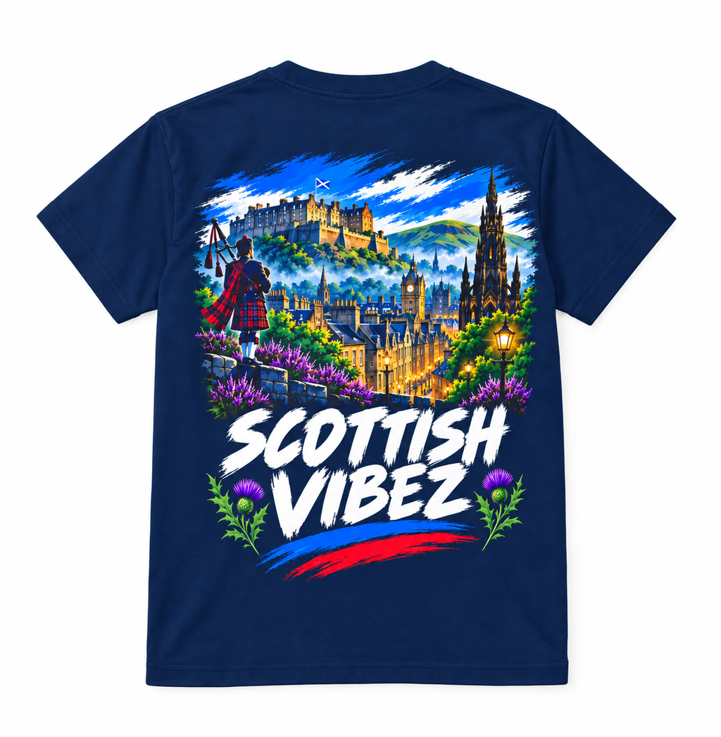 Scottish Vibez Kids Jersey | Edinburgh Castle Tee, Thistle Graphic
