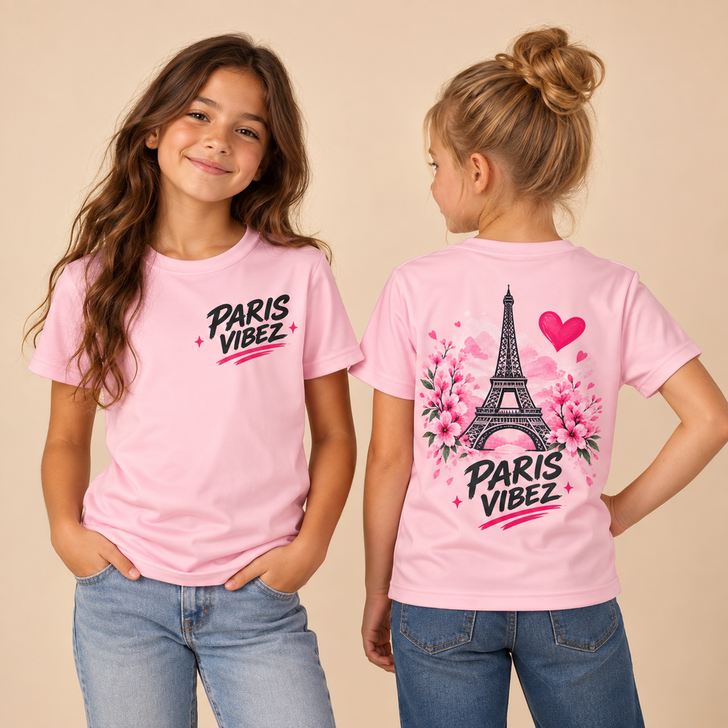 Paris Vibez Kids Jersey | Eiffel Tower Floral Heart Design
