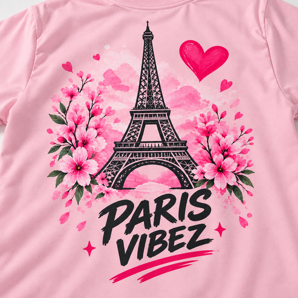 Paris Vibez Kids Jersey | Eiffel Tower Floral Heart Design