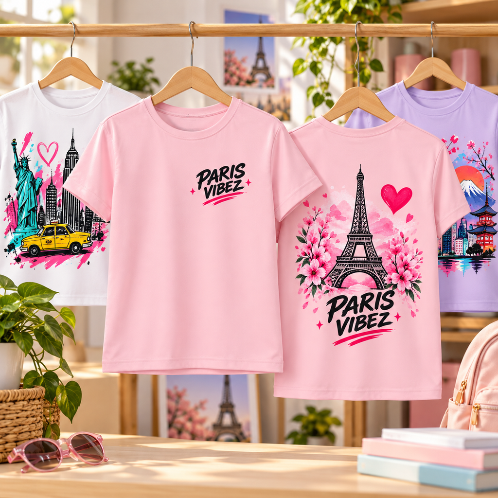 Paris Vibez Kids Jersey | Eiffel Tower Floral Heart Design