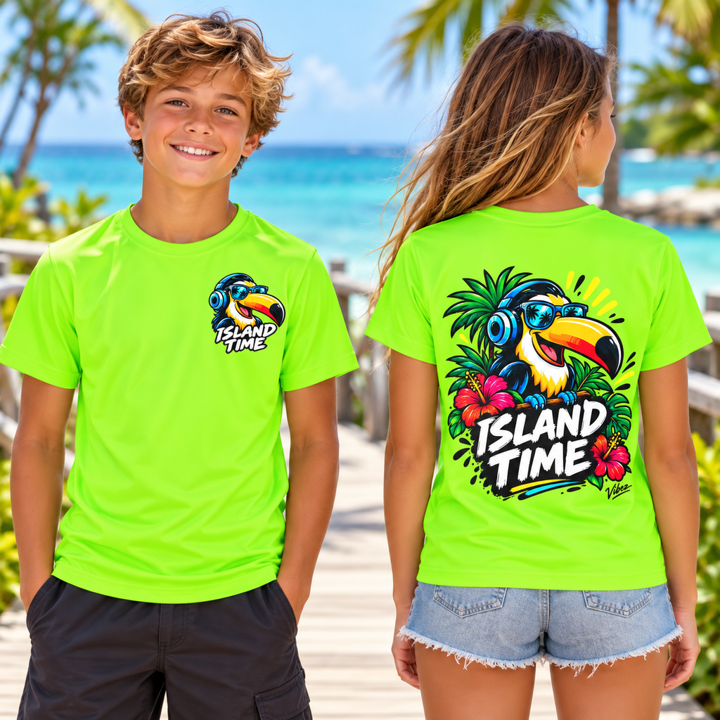 Island Time Toucan Kids Jersey | Tropical Surf Hibiscus Tee