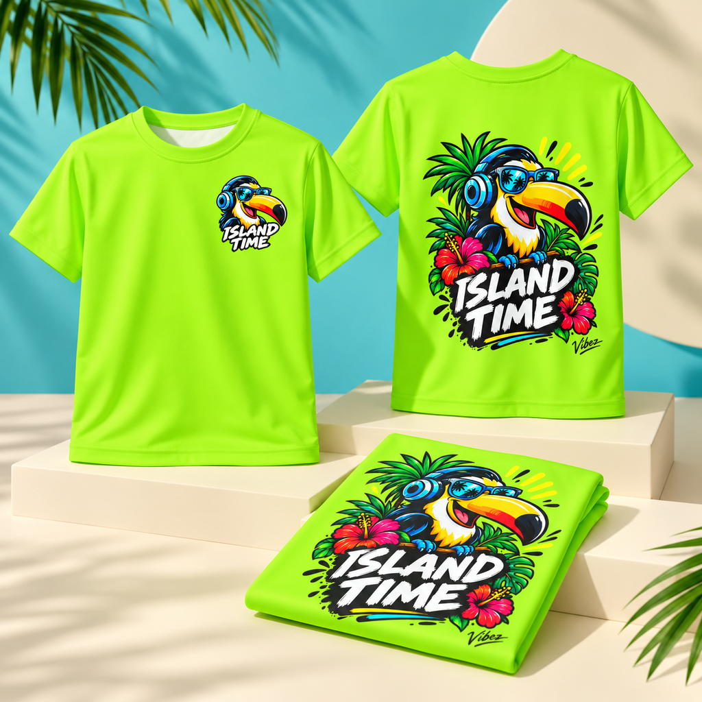 Island Time Toucan Kids Jersey | Tropical Surf Hibiscus Tee