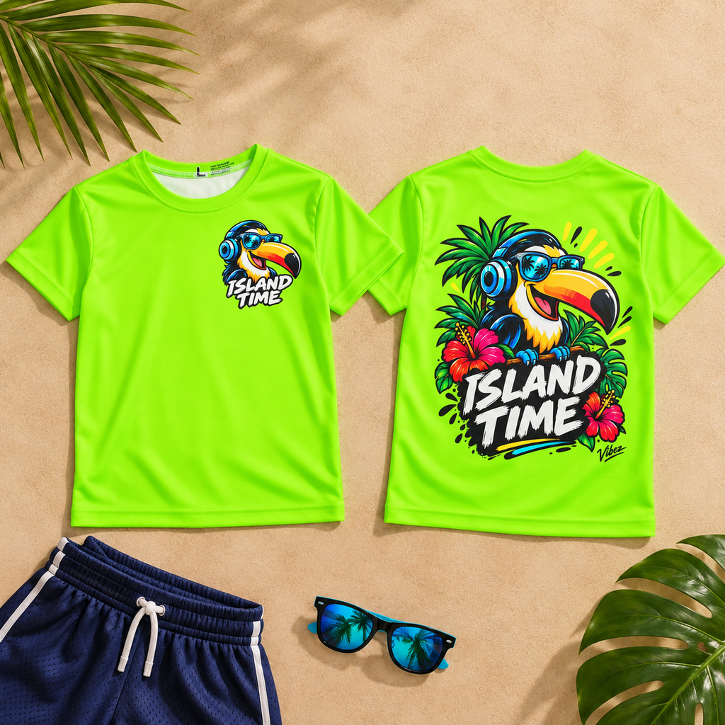 Island Time Toucan Kids Jersey | Tropical Surf Hibiscus Tee