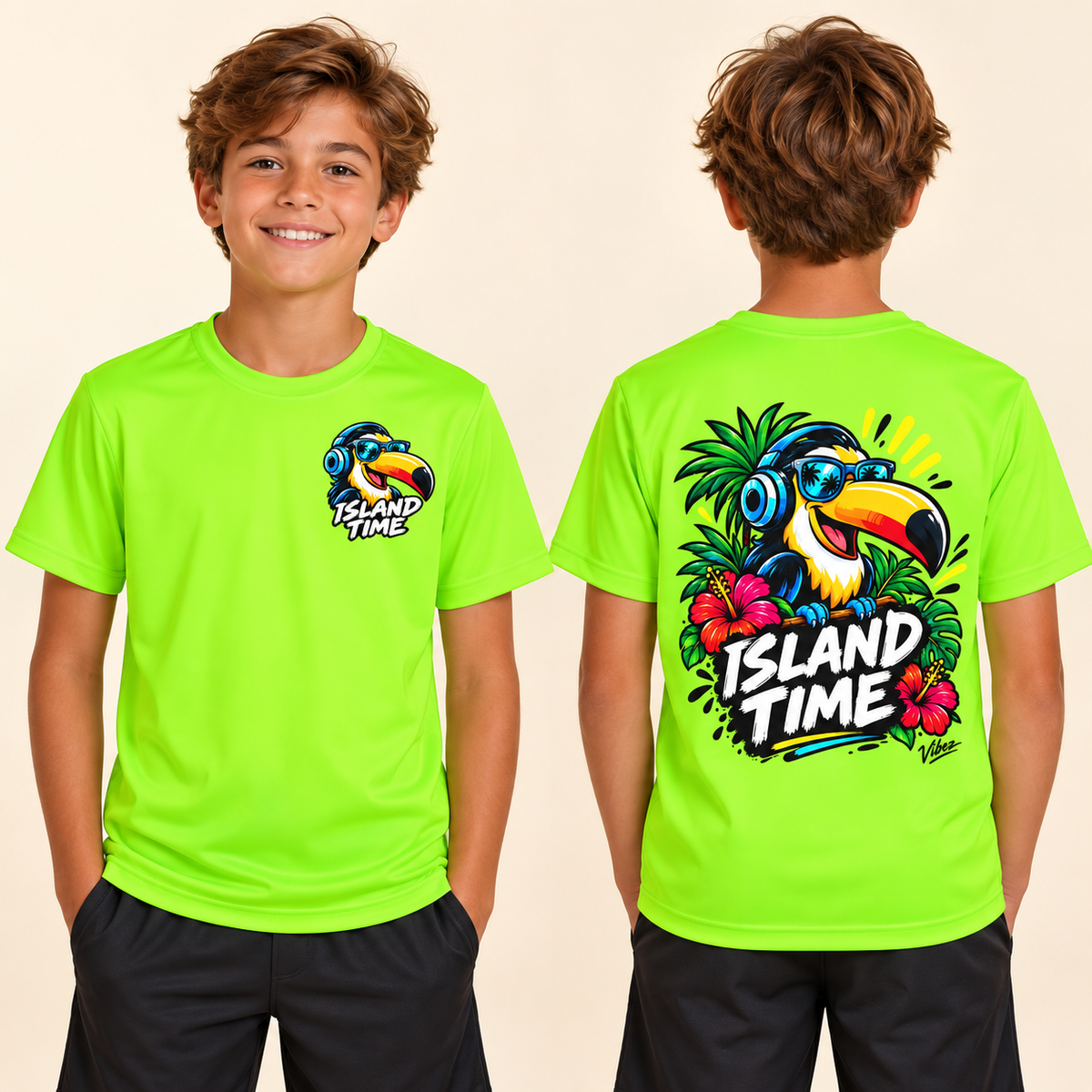 Island Time Toucan Kids Jersey | Tropical Surf Hibiscus Tee