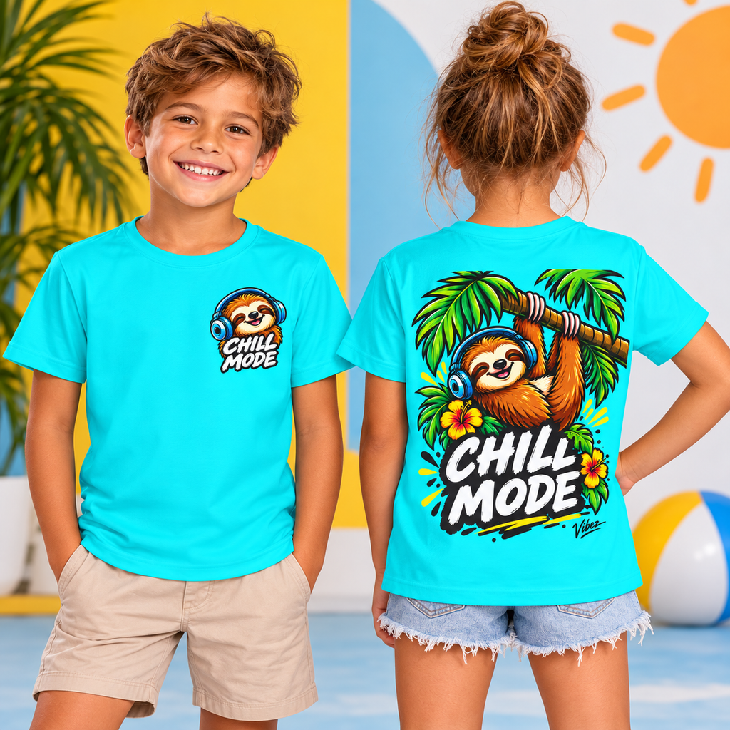 Chill Mode Sloth Kids Jersey | Tropical Sloth Graphic Tee