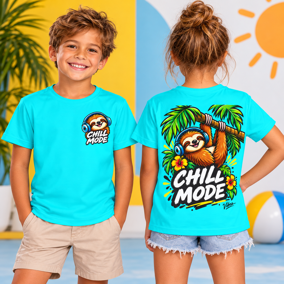 Chill Mode Sloth Kids Jersey | Tropical Sloth Graphic Tee
