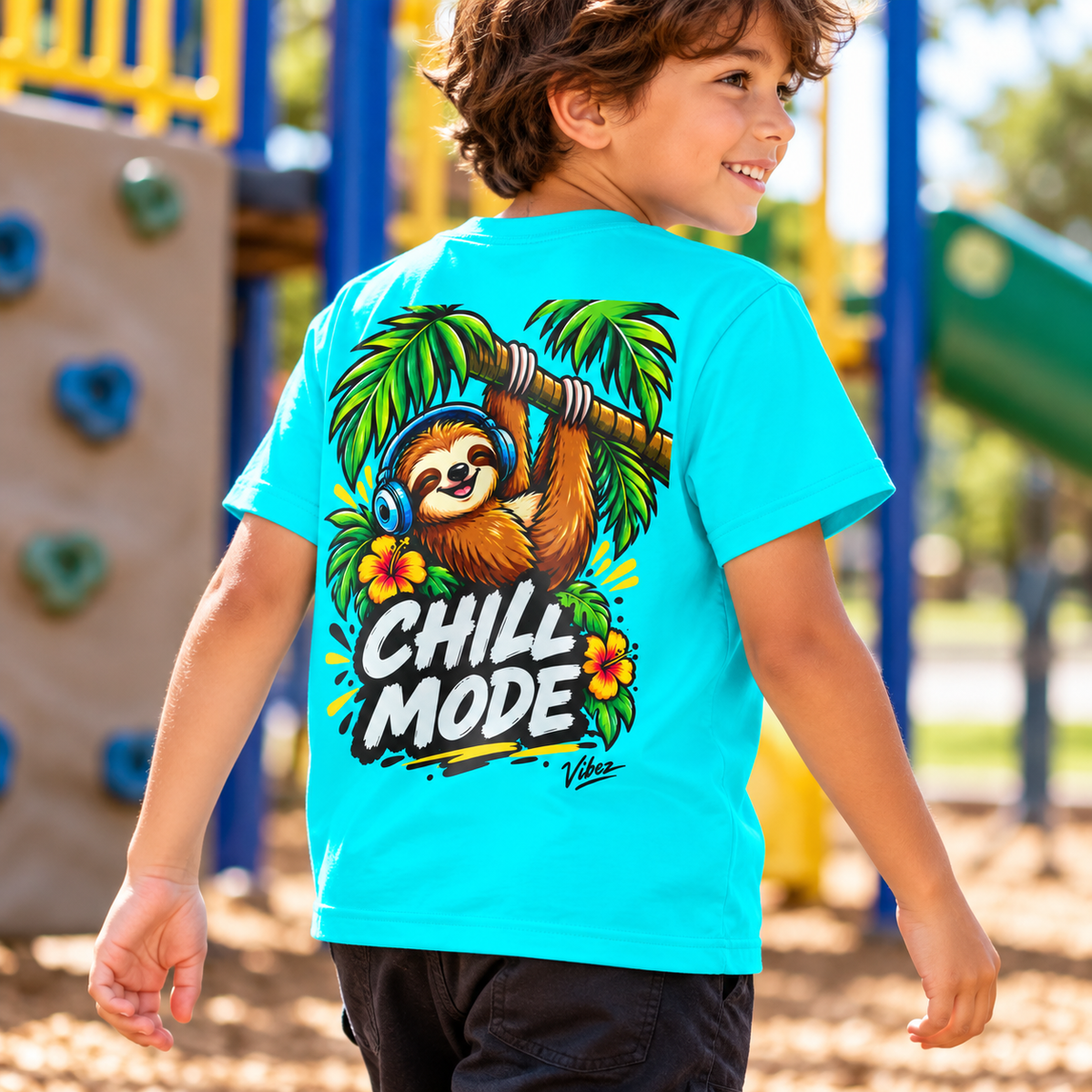 Chill Mode Sloth Kids Jersey | Tropical Sloth Graphic Tee