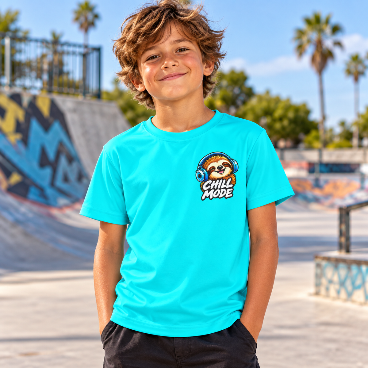 Chill Mode Sloth Kids Jersey | Tropical Sloth Graphic Tee
