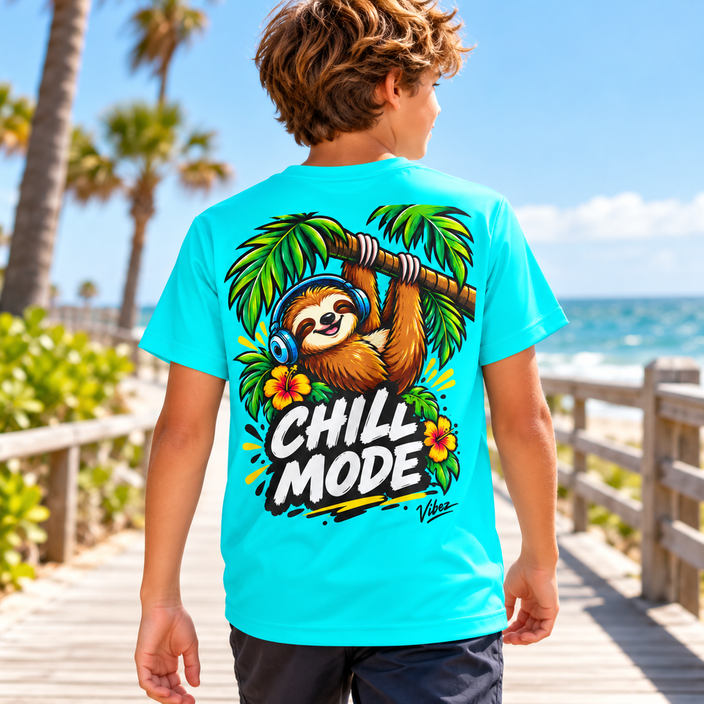 Chill Mode Sloth Kids Jersey | Tropical Sloth Graphic Tee