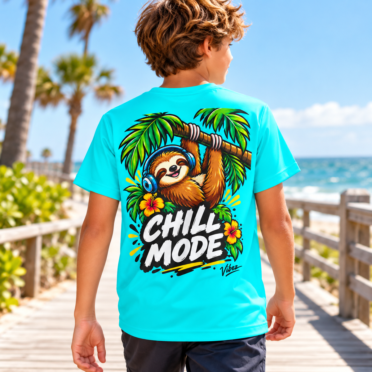 Chill Mode Sloth Kids Jersey | Tropical Sloth Graphic Tee