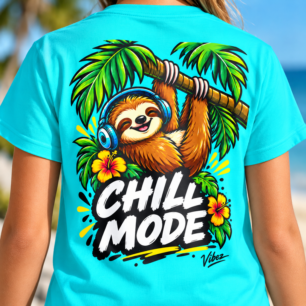 Chill Mode Sloth Kids Jersey | Tropical Sloth Graphic Tee
