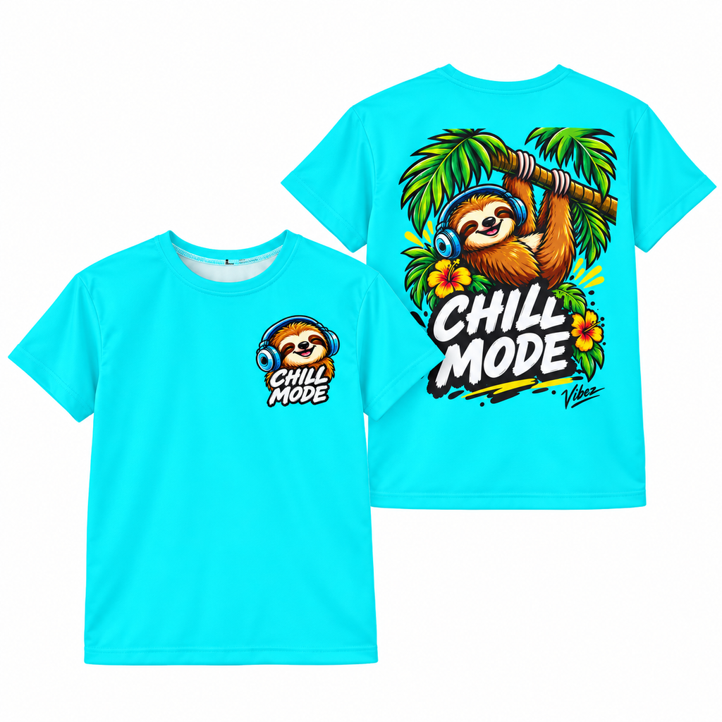 Chill Mode Sloth Kids Jersey | Tropical Sloth Graphic Tee