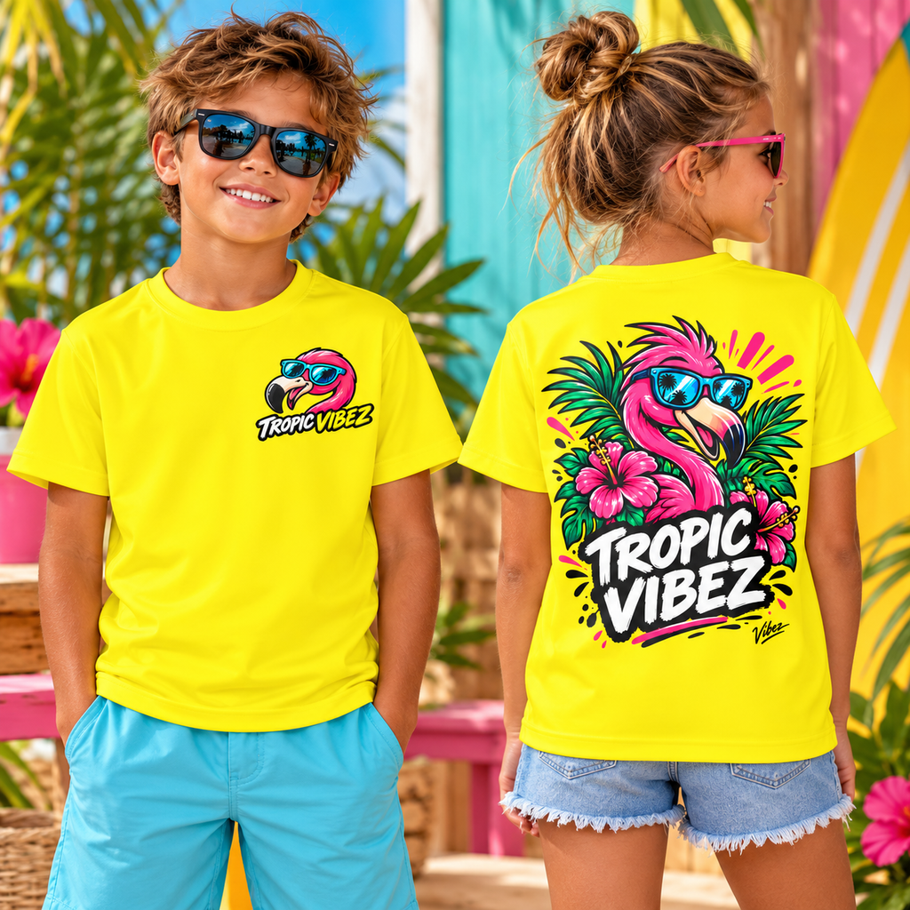 Tropic Vibez Flamingo Kids Jersey | Tropical Flamingo Graphic Tee