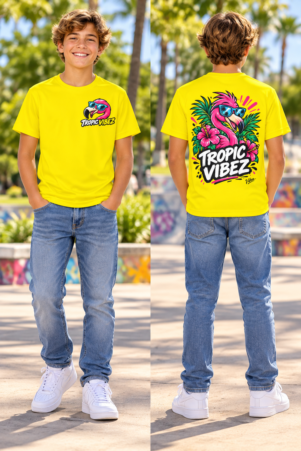 Tropic Vibez Flamingo Kids Jersey | Tropical Flamingo Graphic Tee
