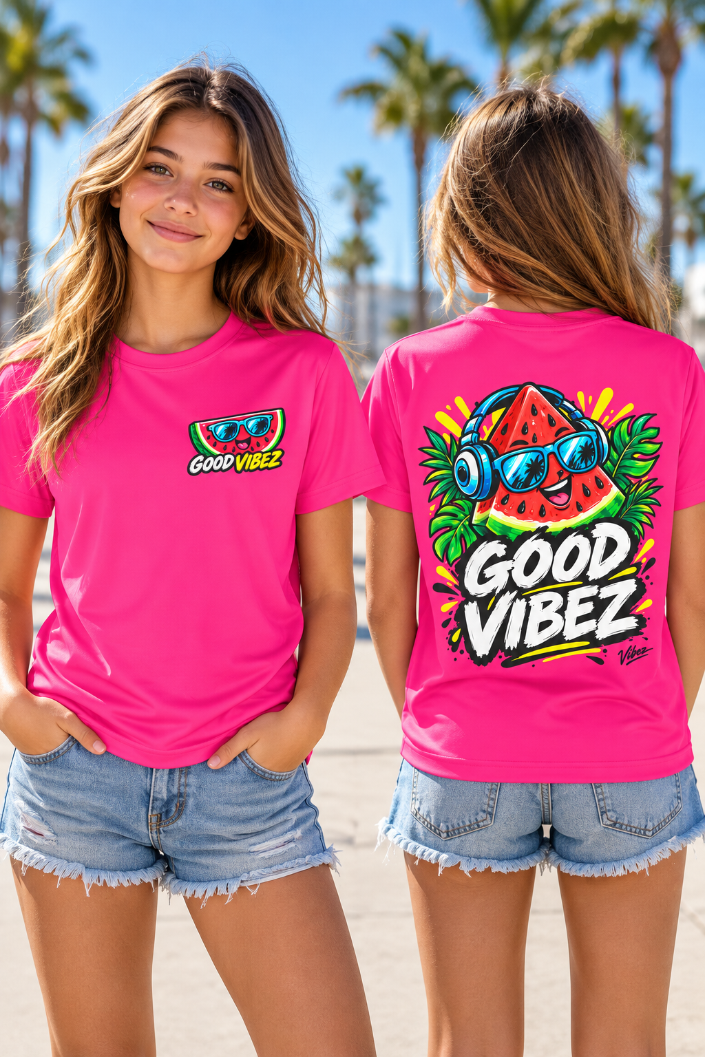Good Vibez Watermelon Graphic Kids Jersey | Pink AOP