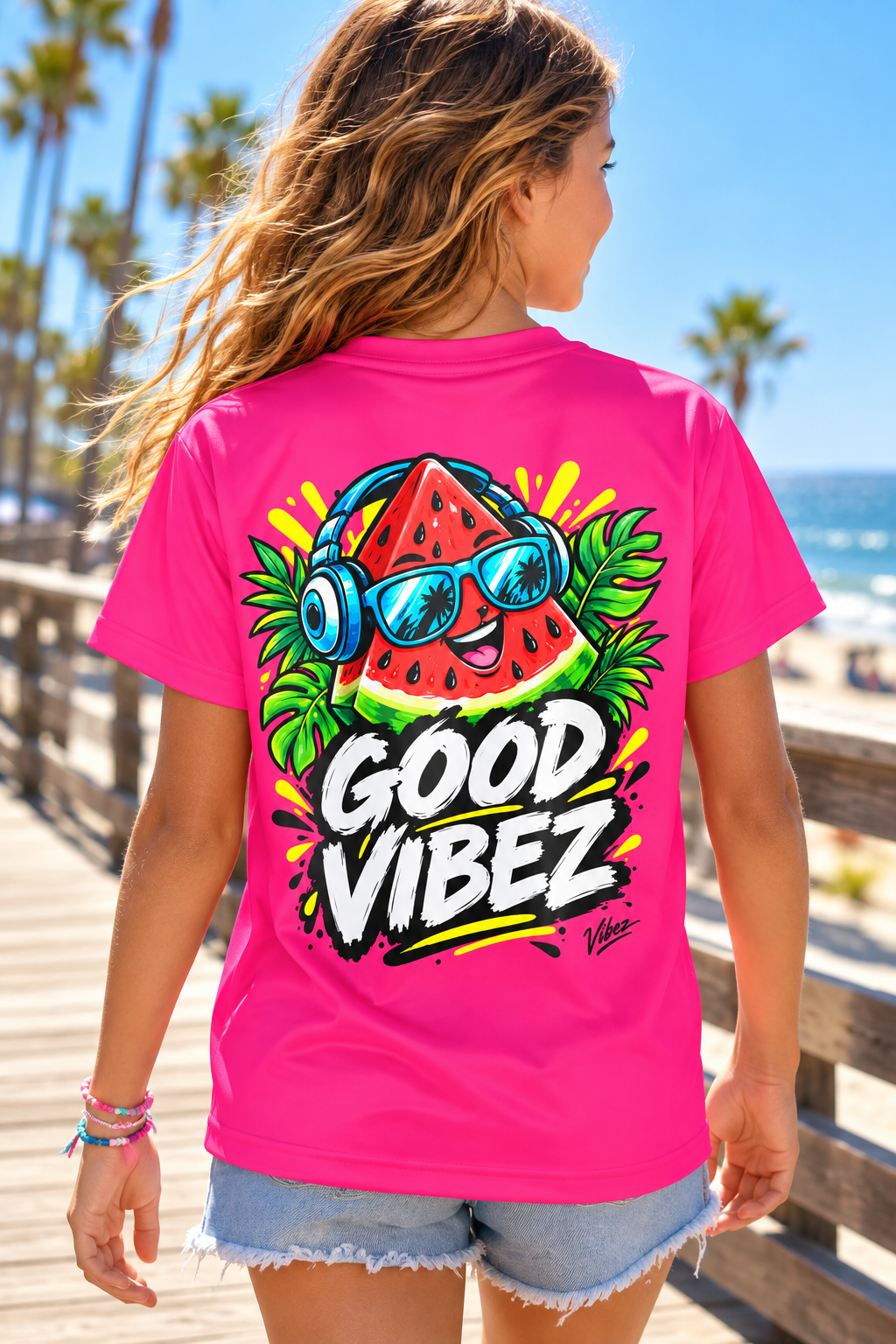 Good Vibez Watermelon Graphic Kids Jersey | Pink AOP