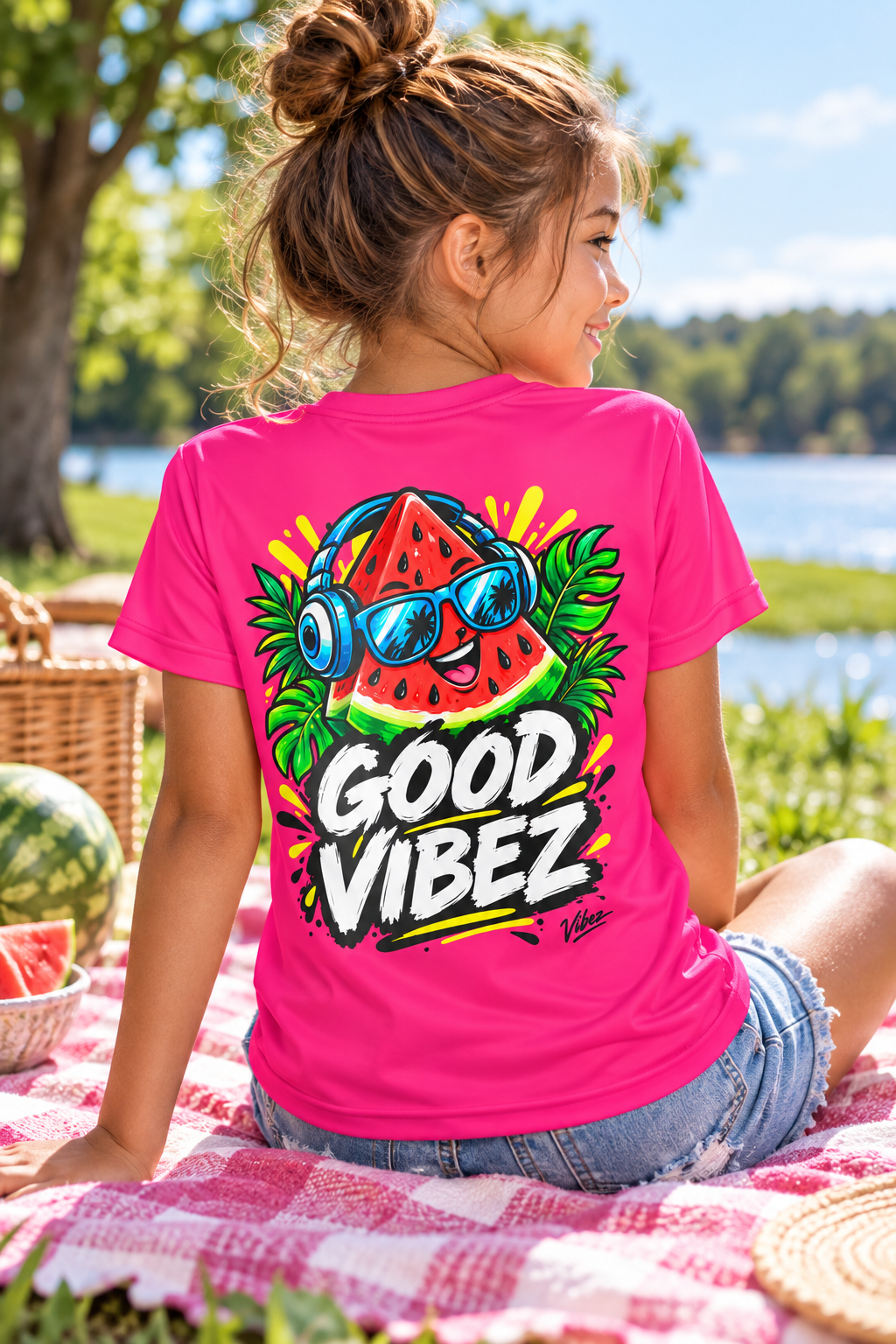 Good Vibez Watermelon Graphic Kids Jersey | Pink AOP