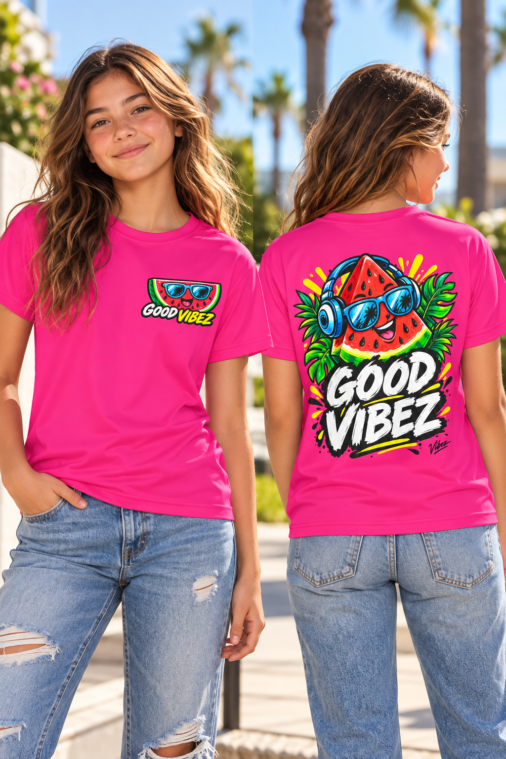 Good Vibez Watermelon Graphic Kids Jersey | Pink AOP