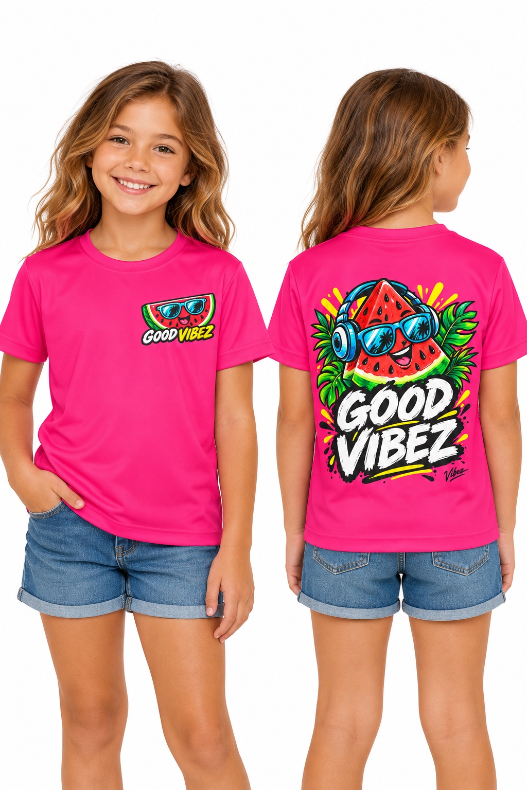 Good Vibez Watermelon Graphic Kids Jersey | Pink AOP