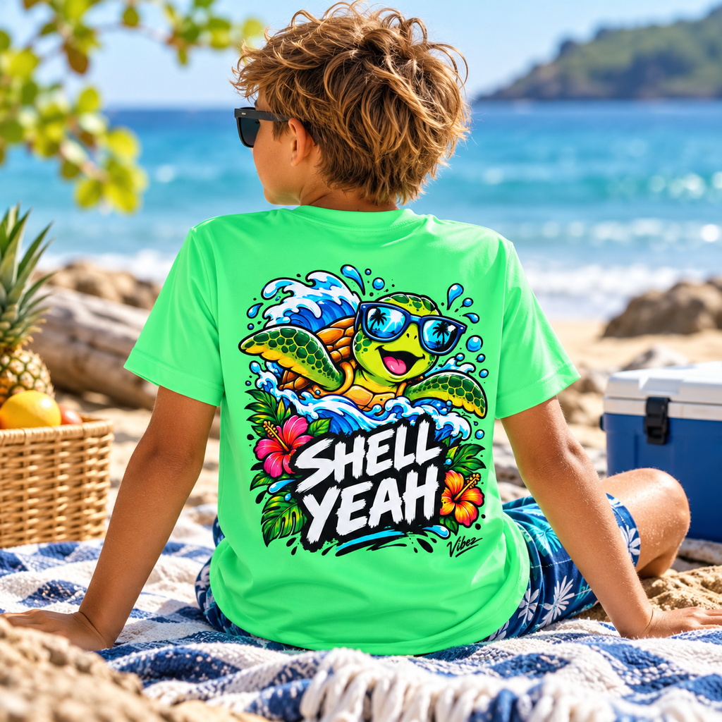 Shell Yeah Turtle Kids Jersey | Surfing Sea Turtle Graphic