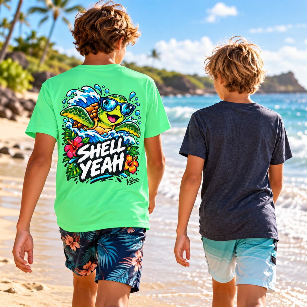 Shell Yeah Turtle Kids Jersey | Surfing Sea Turtle Graphic
