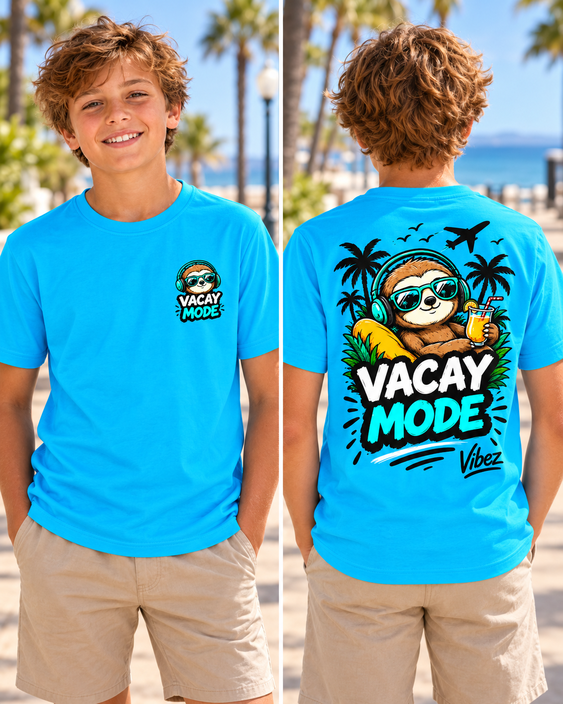 Vacay Mode Sloth Kids Jersey | Tropical Vacation Tee