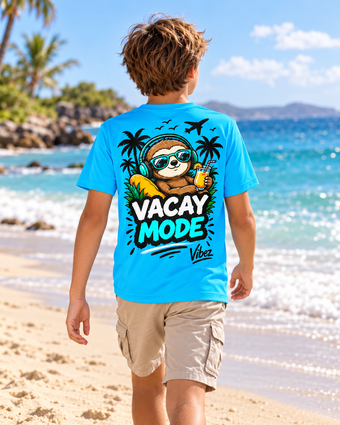 Vacay Mode Sloth Kids Jersey | Tropical Vacation Tee