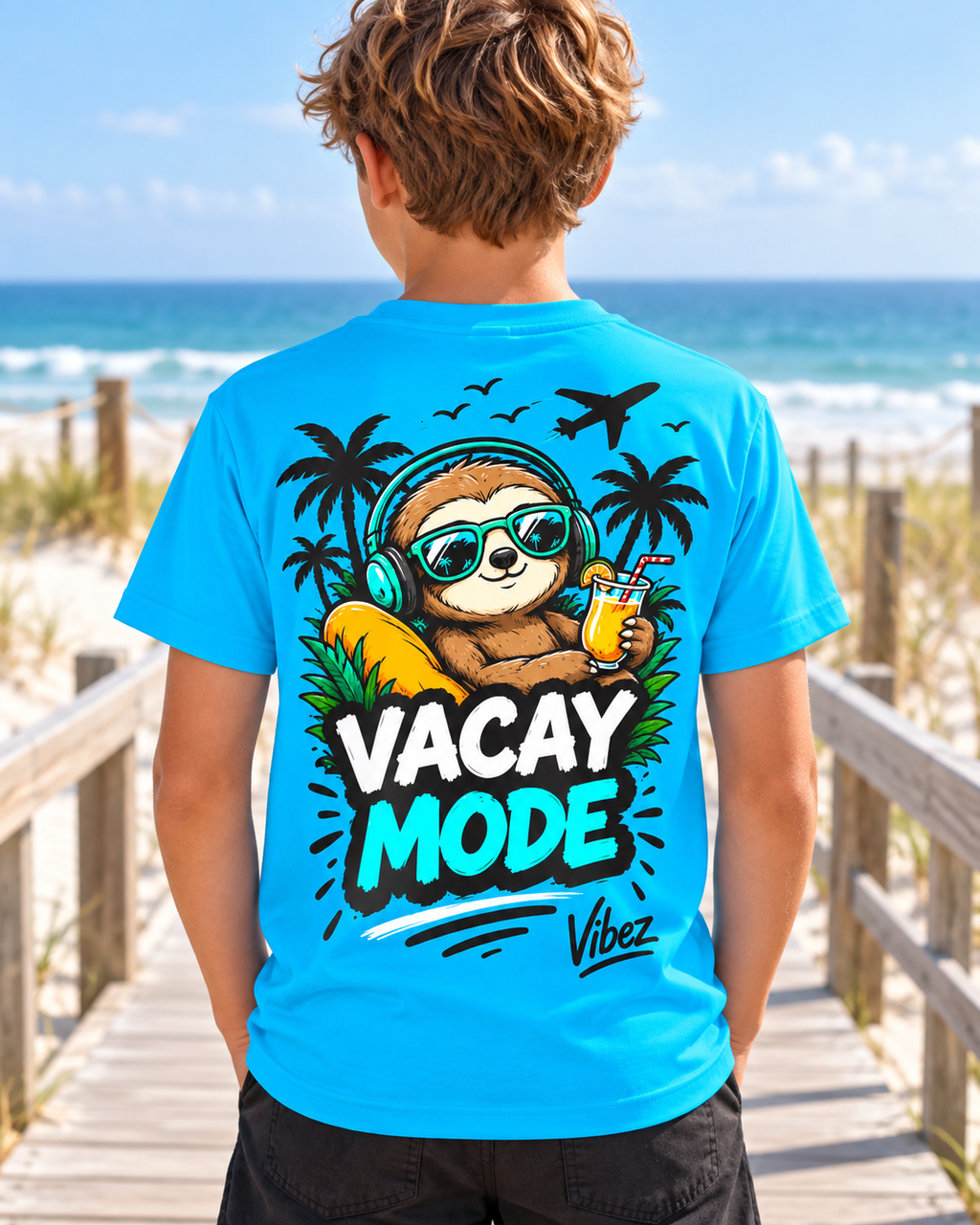 Vacay Mode Sloth Kids Jersey | Tropical Vacation Tee
