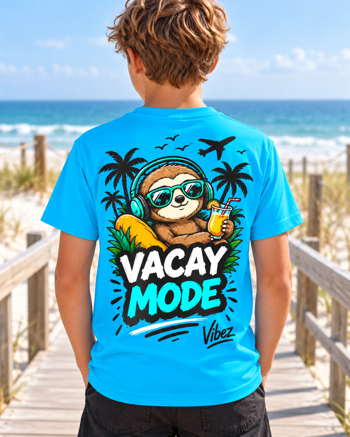 Vacay Mode Sloth Kids Jersey | Tropical Vacation Tee