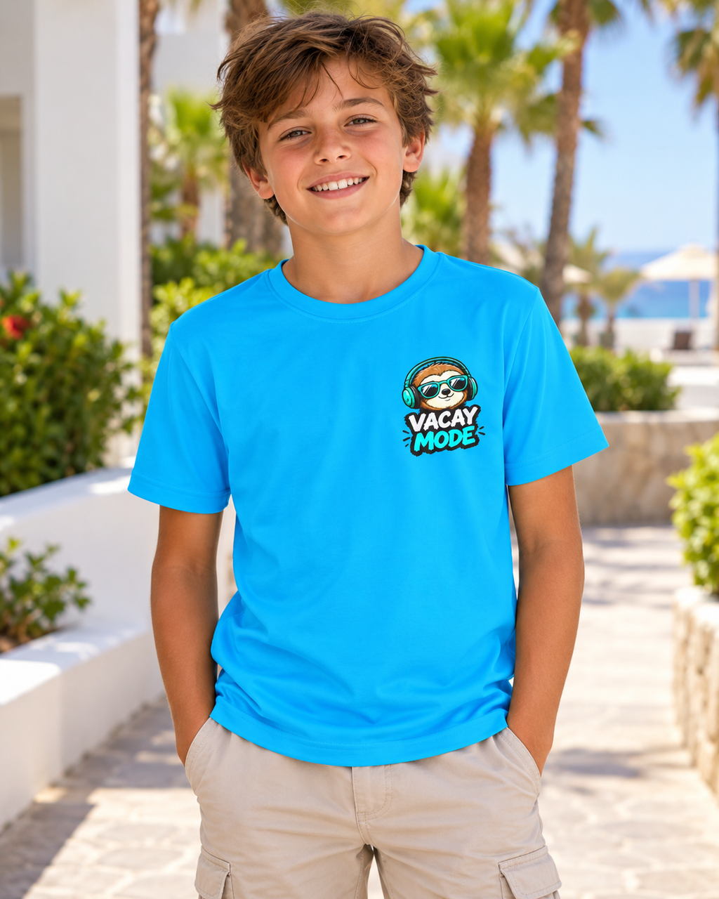 Vacay Mode Sloth Kids Jersey | Tropical Vacation Tee