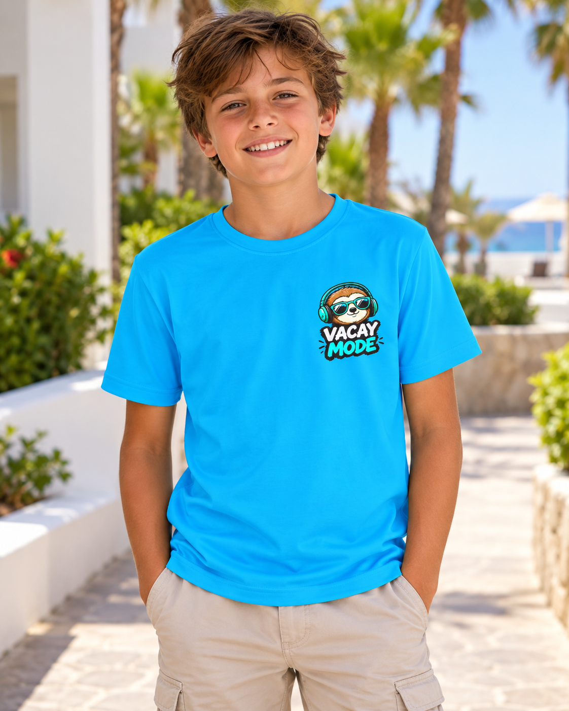 Vacay Mode Sloth Kids Jersey | Tropical Vacation Tee