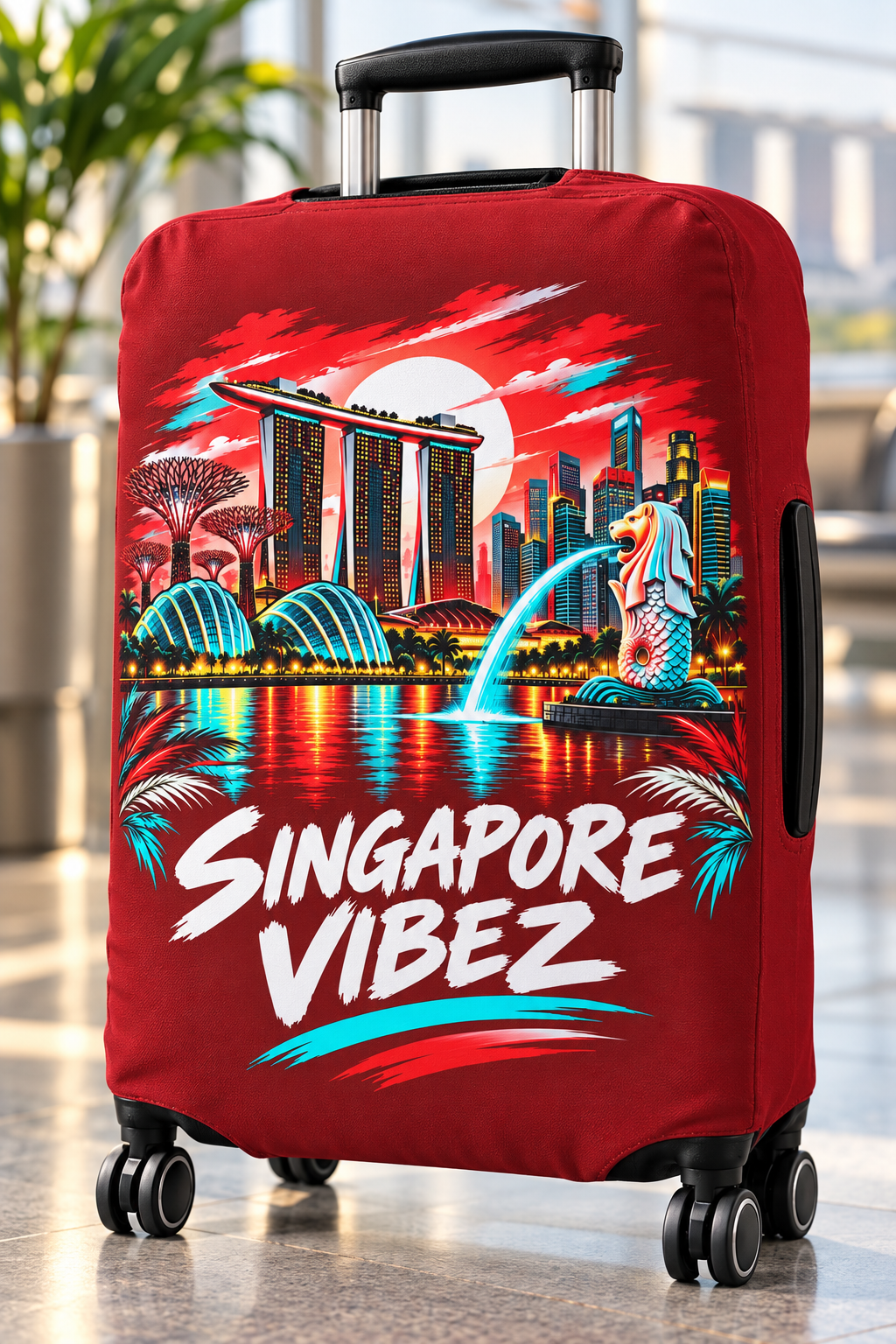 Singapore Vibez Luggage Cover | Marina Bay Sands Merlion Travel Sleeve