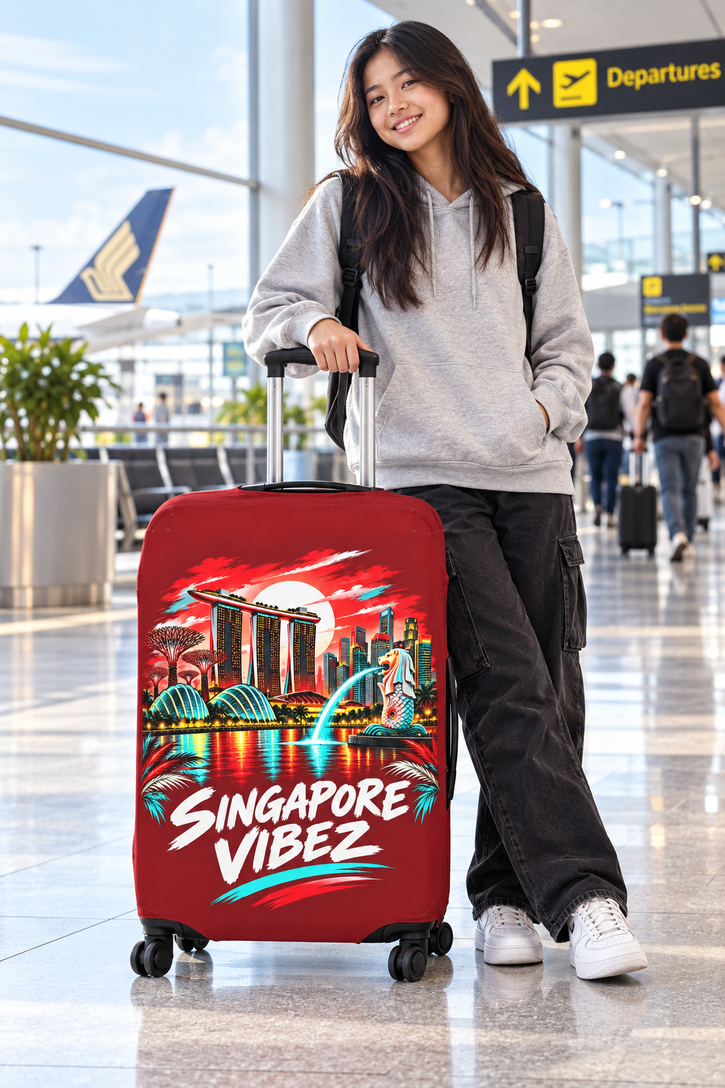 Singapore Vibez Luggage Cover | Marina Bay Sands Merlion Travel Sleeve