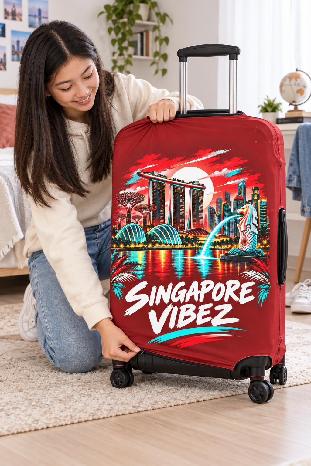 Singapore Vibez Luggage Cover | Marina Bay Sands Merlion Travel Sleeve