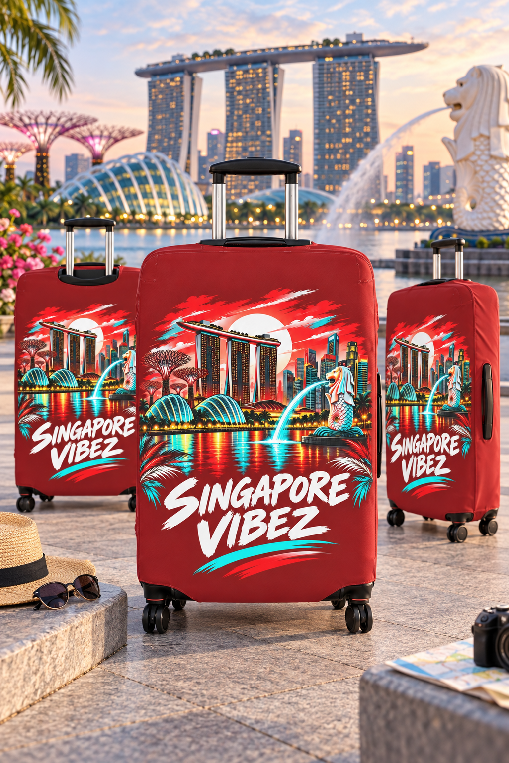 Singapore Vibez Luggage Cover | Marina Bay Sands Merlion Travel Sleeve