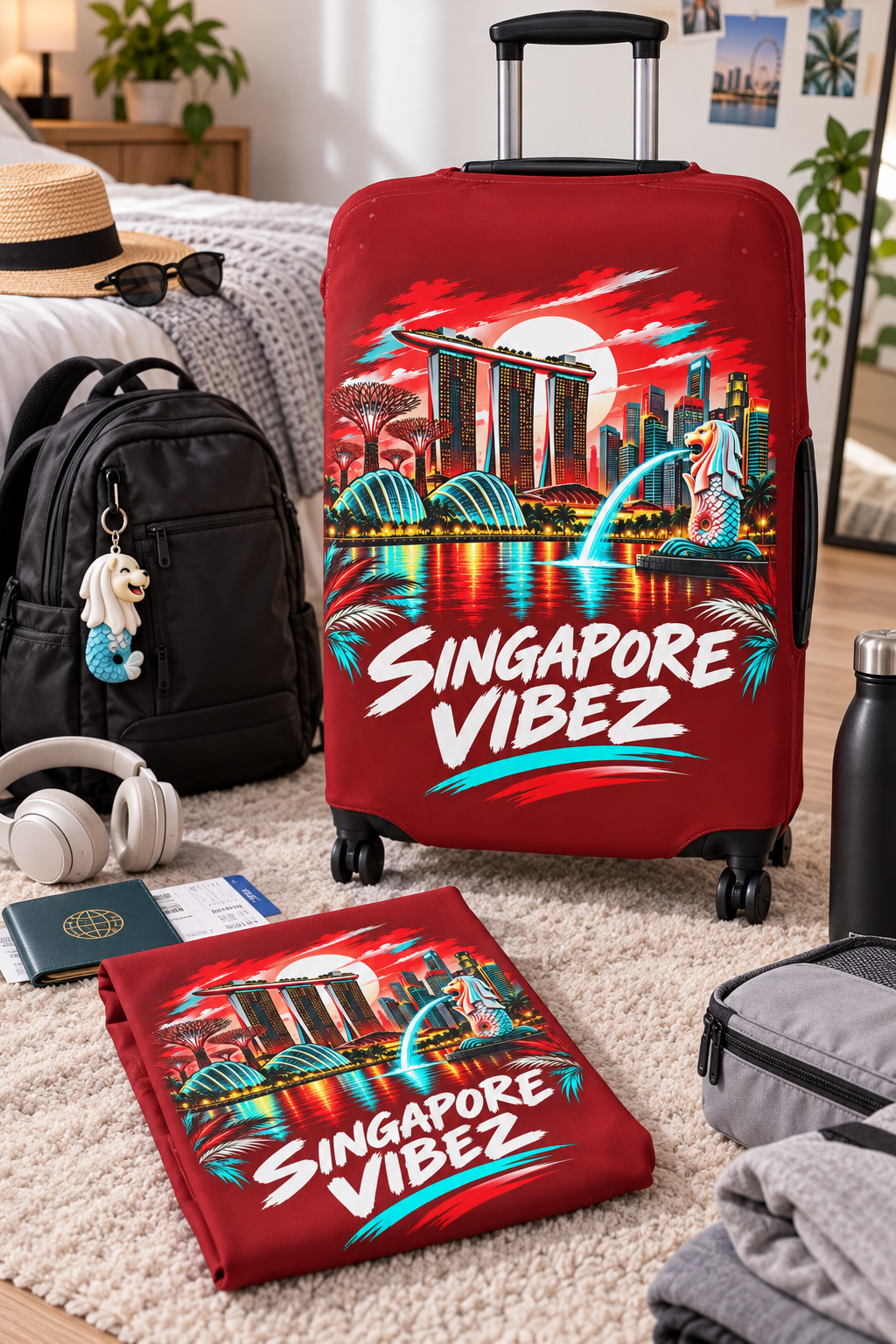 Singapore Vibez Luggage Cover | Marina Bay Sands Merlion Travel Sleeve