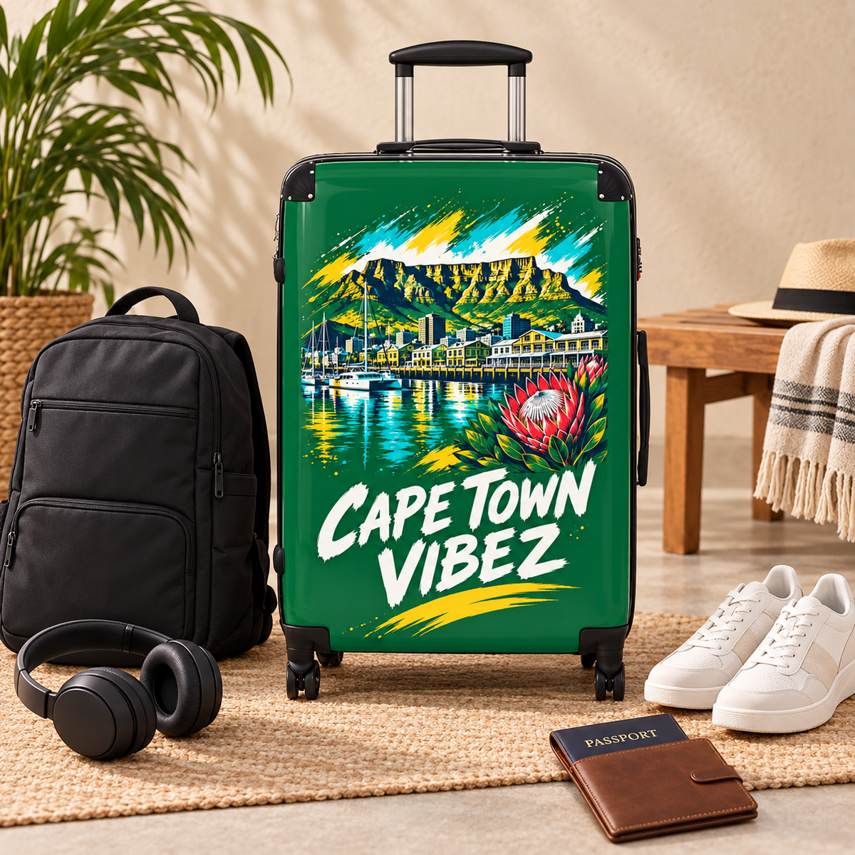 Cape Town Vibez Suitcase | Travel Luggage Cover, Table Mountain Design