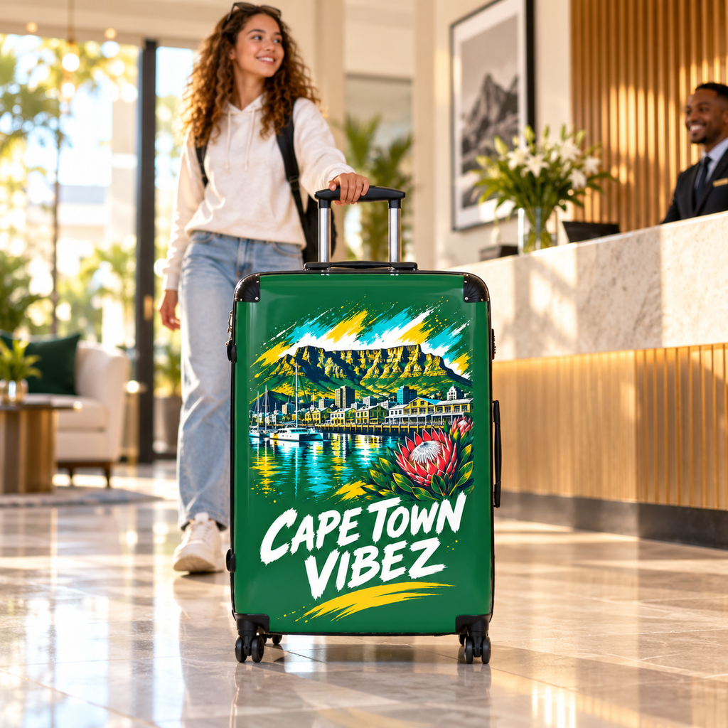 Cape Town Vibez Suitcase | Travel Luggage Cover, Table Mountain Design